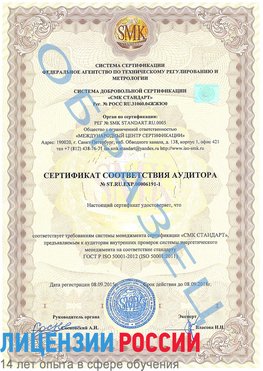 Образец сертификата соответствия аудитора №ST.RU.EXP.00006191-1 Михайловск Сертификат ISO 50001